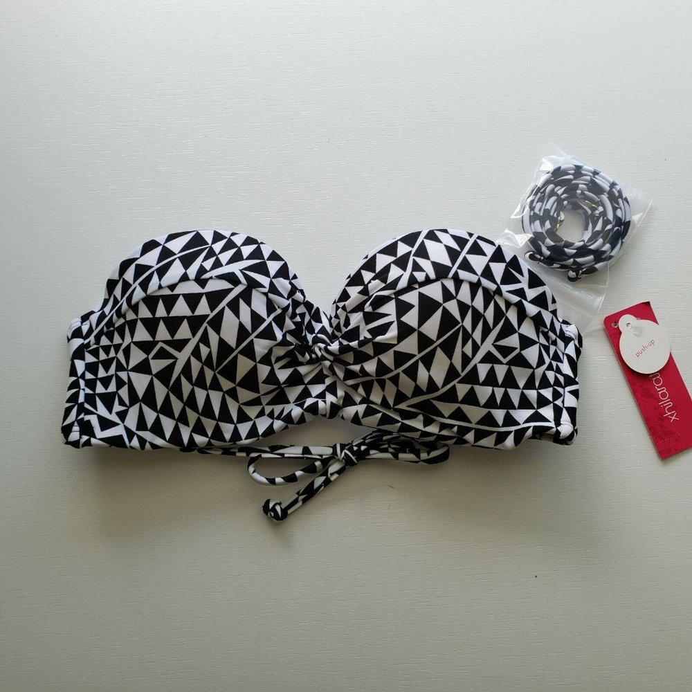 Xhilaration NWT Black White Bikini Top Bandeau Xs
